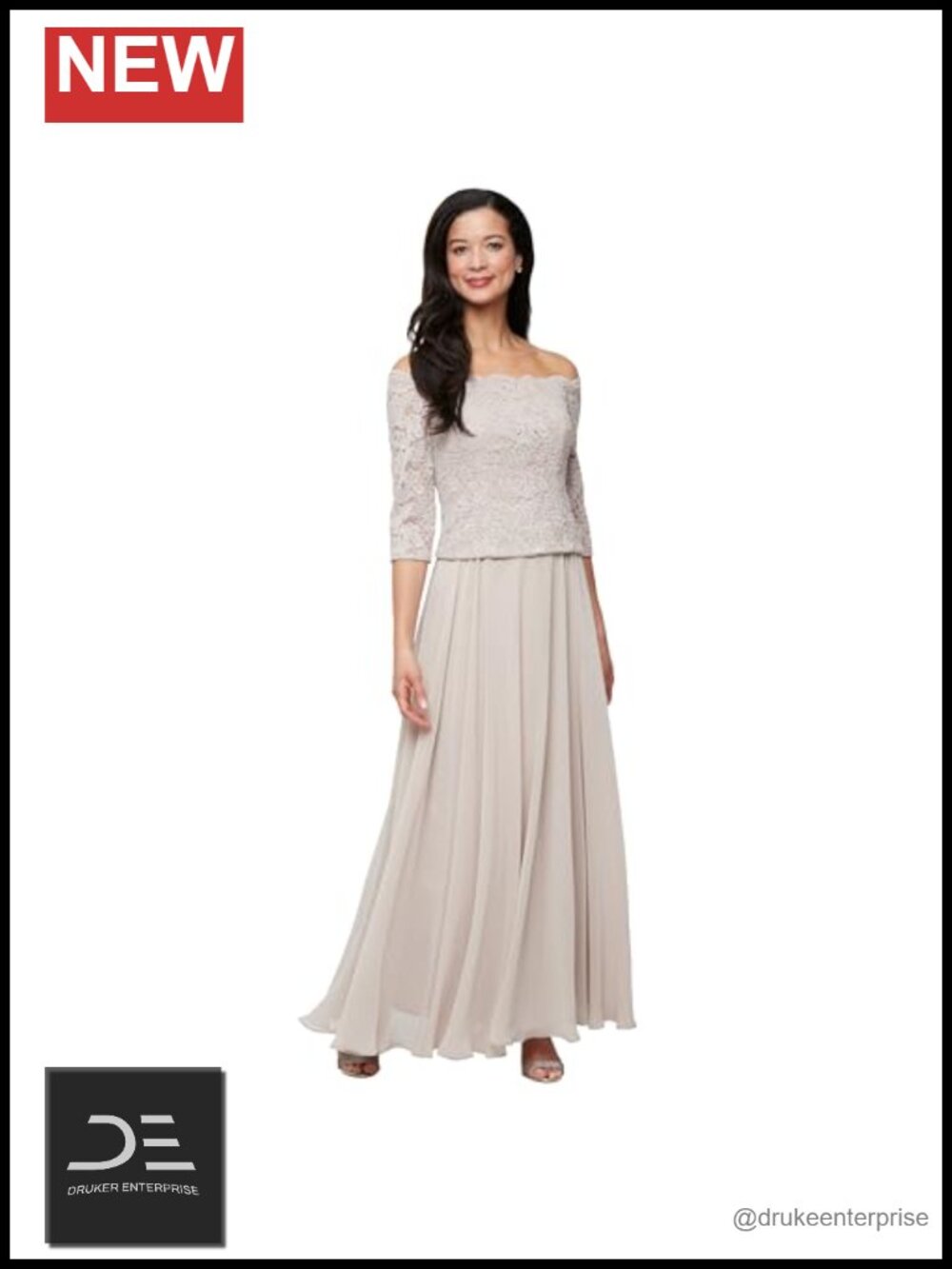 Long Stretch Lace Off Shoulder Mock Mother of the Bride Dress